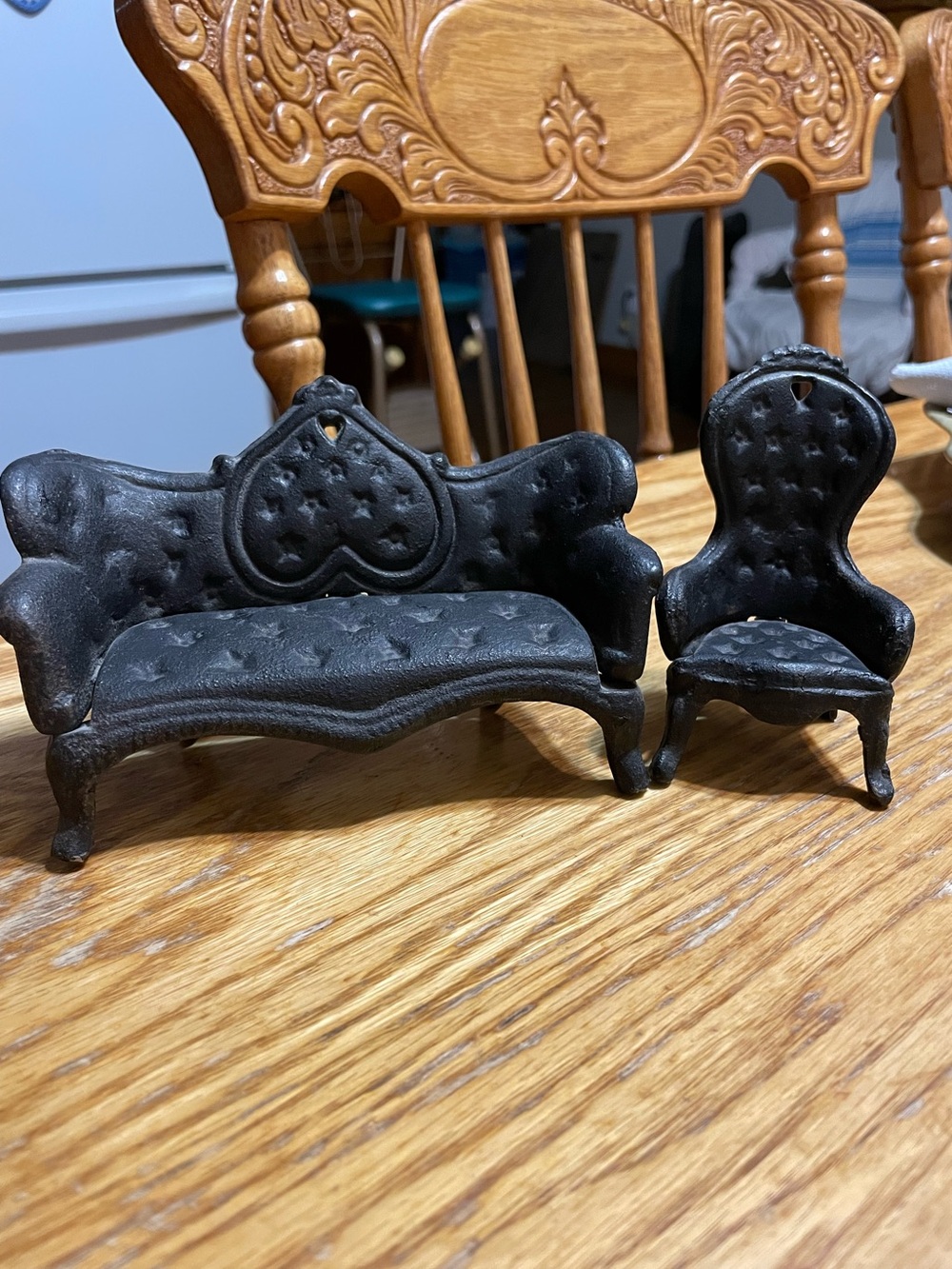 Vintage Cast Iron Miniature Sofa and Chair - Black